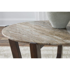 Signature Design by Ashley Tanidore Round Coffee Table with Marble Top and Warm Brown Mango Wood Base