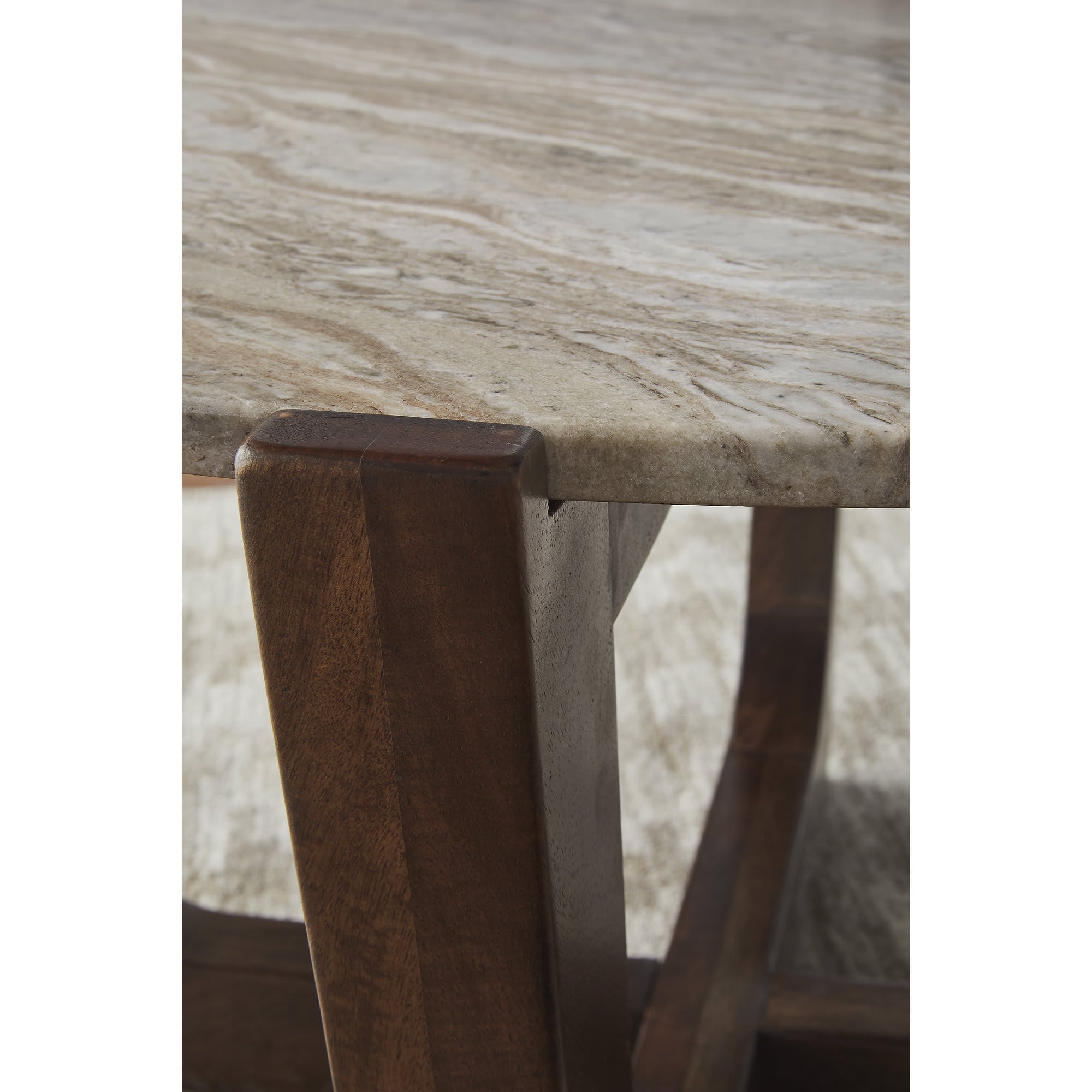 Signature Design by Ashley Tanidore Round Coffee Table with Marble Top and Warm Brown Mango Wood Base