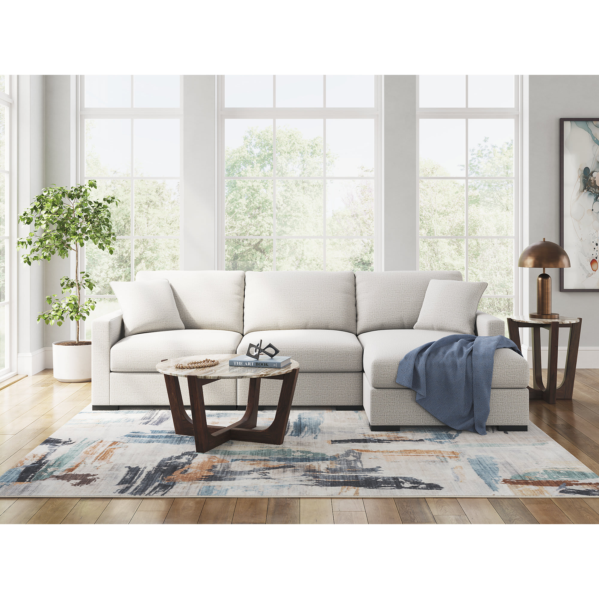 Signature Design by Ashley Tanidore Round Coffee Table with Marble Top and Warm Brown Mango Wood Base