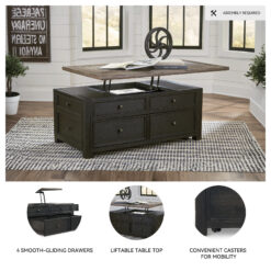 Signature Design by Ashley Tyler Creek Farmhouse Lift Top Coffee Table with Drawers in Grayish Brown and Black