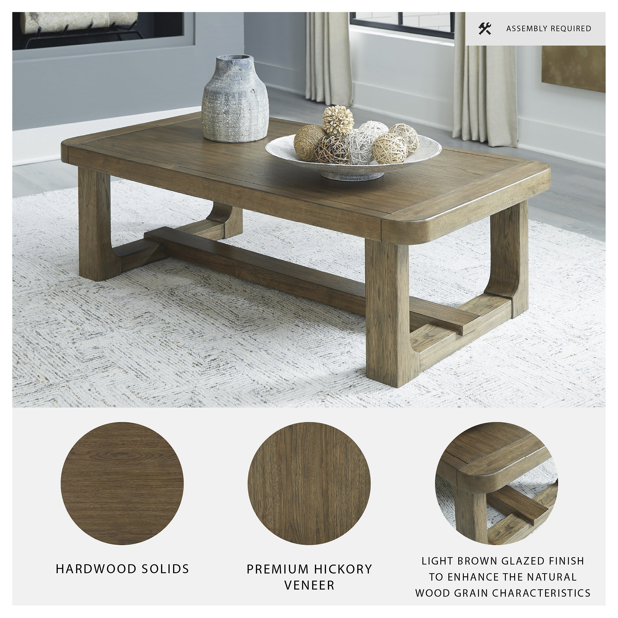 Signature Design by Ashley Cabalynn Modern Farmhouse Rectangular Coffee Table in Light Brown