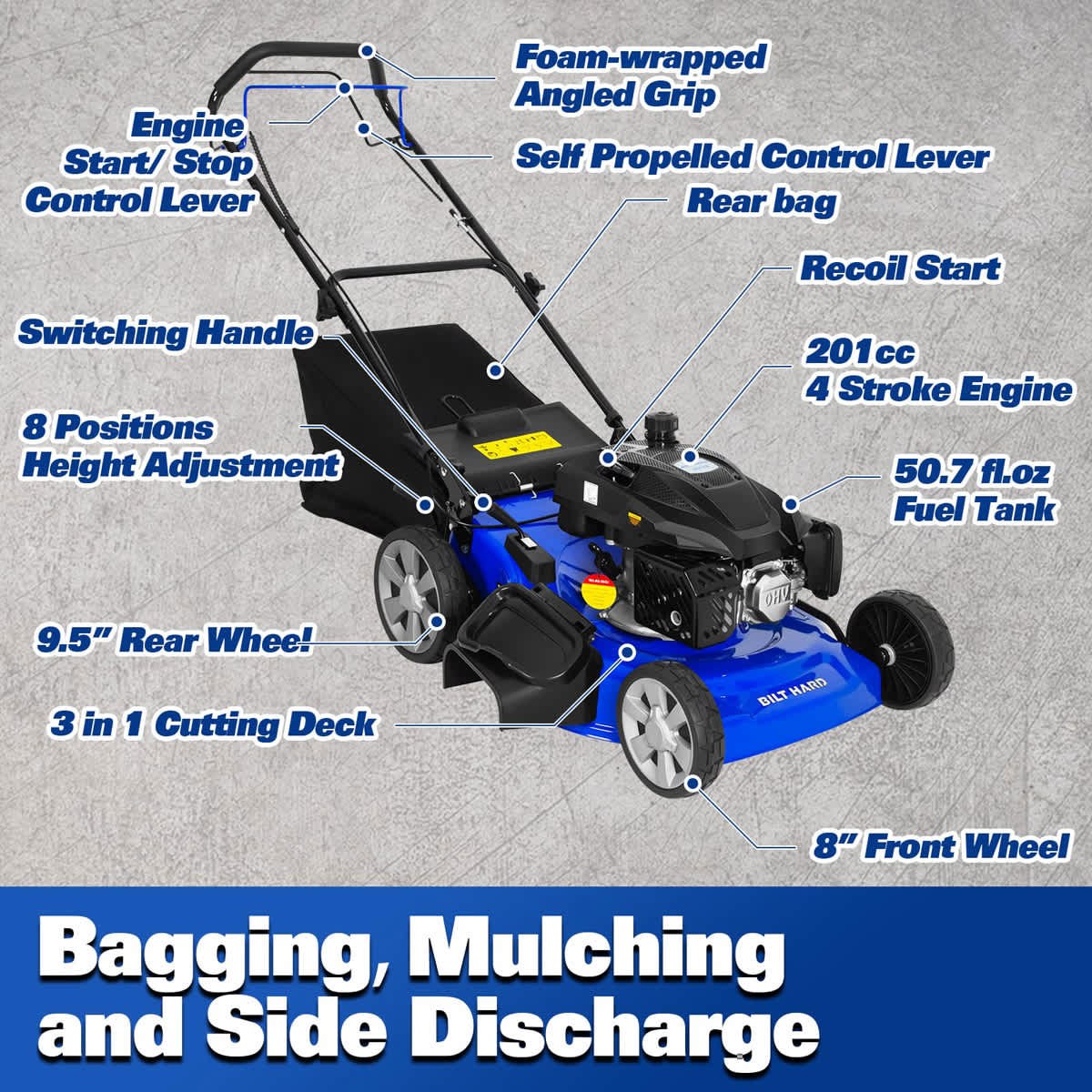 BILT HARD 21-in Gas Self-propelled lawn mower with 201-cc 4-Cycle Engine