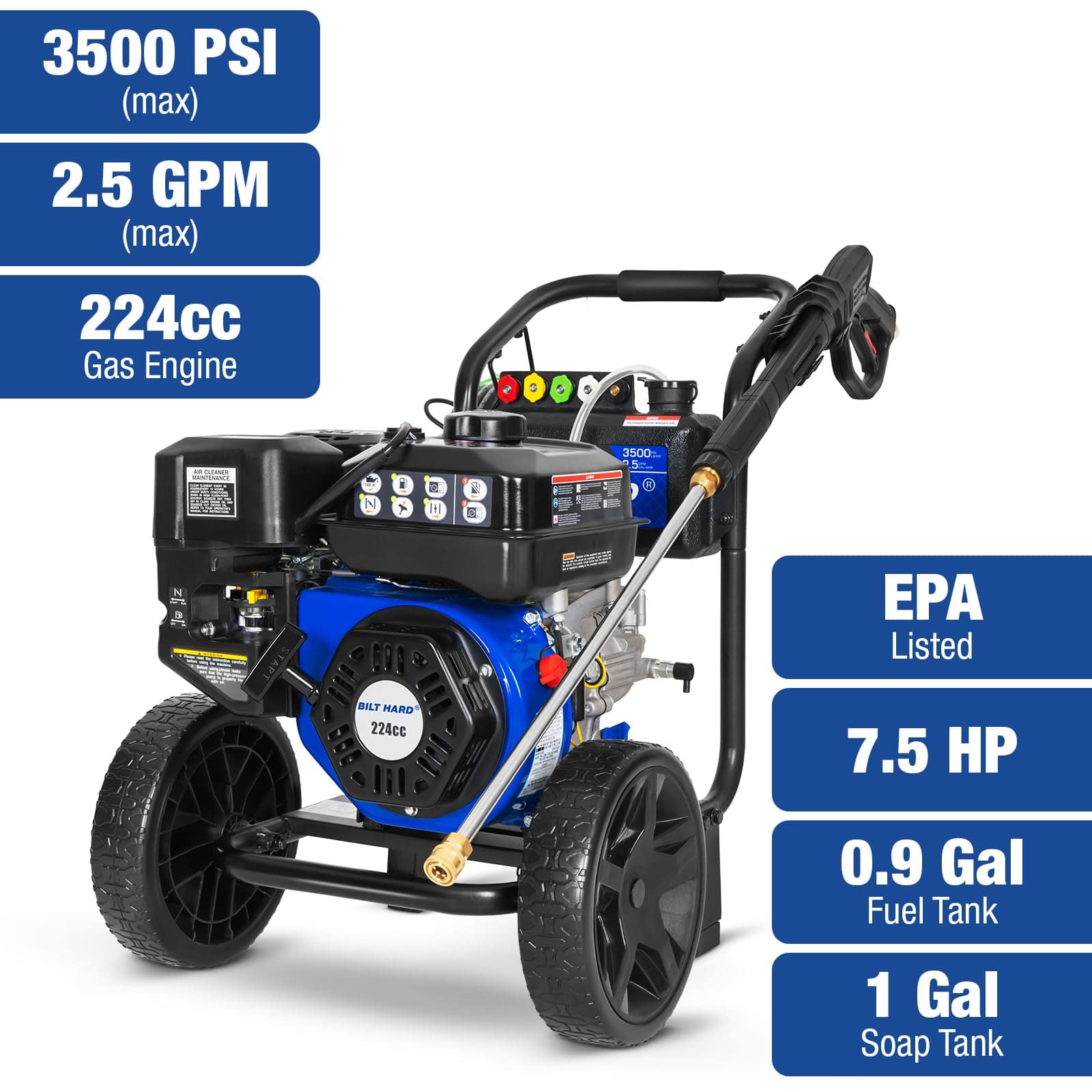 BILT HARD 3500-PSI 2.5-GPM Cold Water Gas Pressure washer with 5 Spray Tips (49-State)