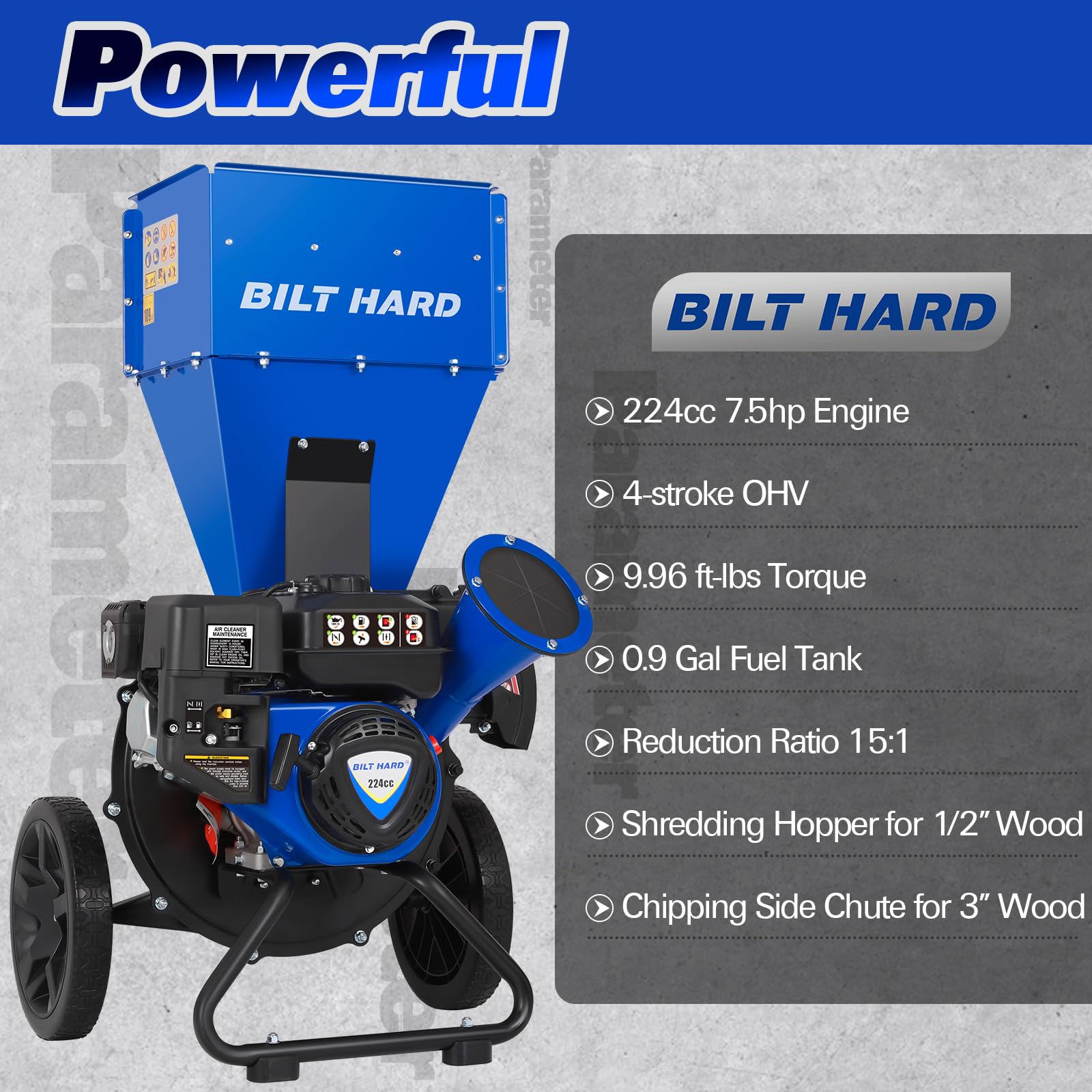 BILT HARD Manual 7.5 -HP Gas Wood Chipper 3-in Maximum Branch Diameter