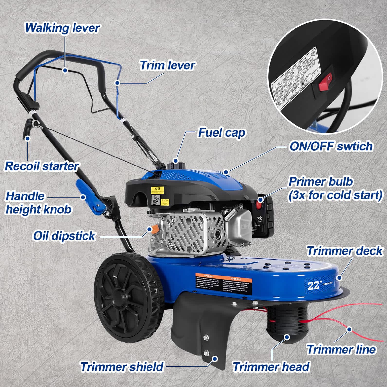 BILT HARD Foldable Self-Propelled 170cc 22-in Cutting Curved Shaft Cordless Gas String Trimmer