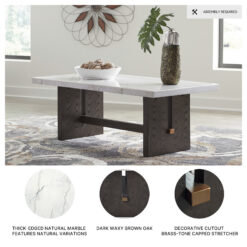 Signature Design by Ashley Burkhaus Modern Rectangular Coffee Table with Marble Top in White and Dark Brown