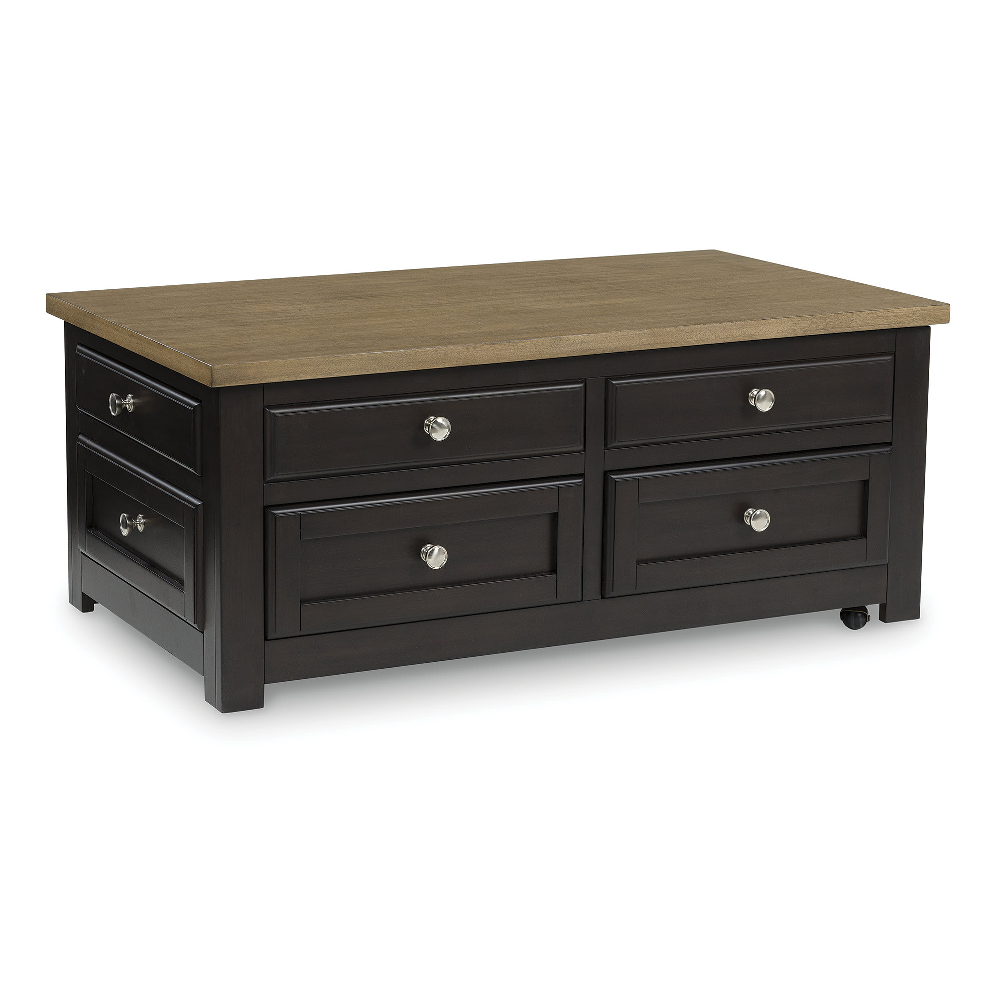 Signature Design by Ashley Drazmine Lift Top Coffee Table with Drawers and Mobility Casters in Brown