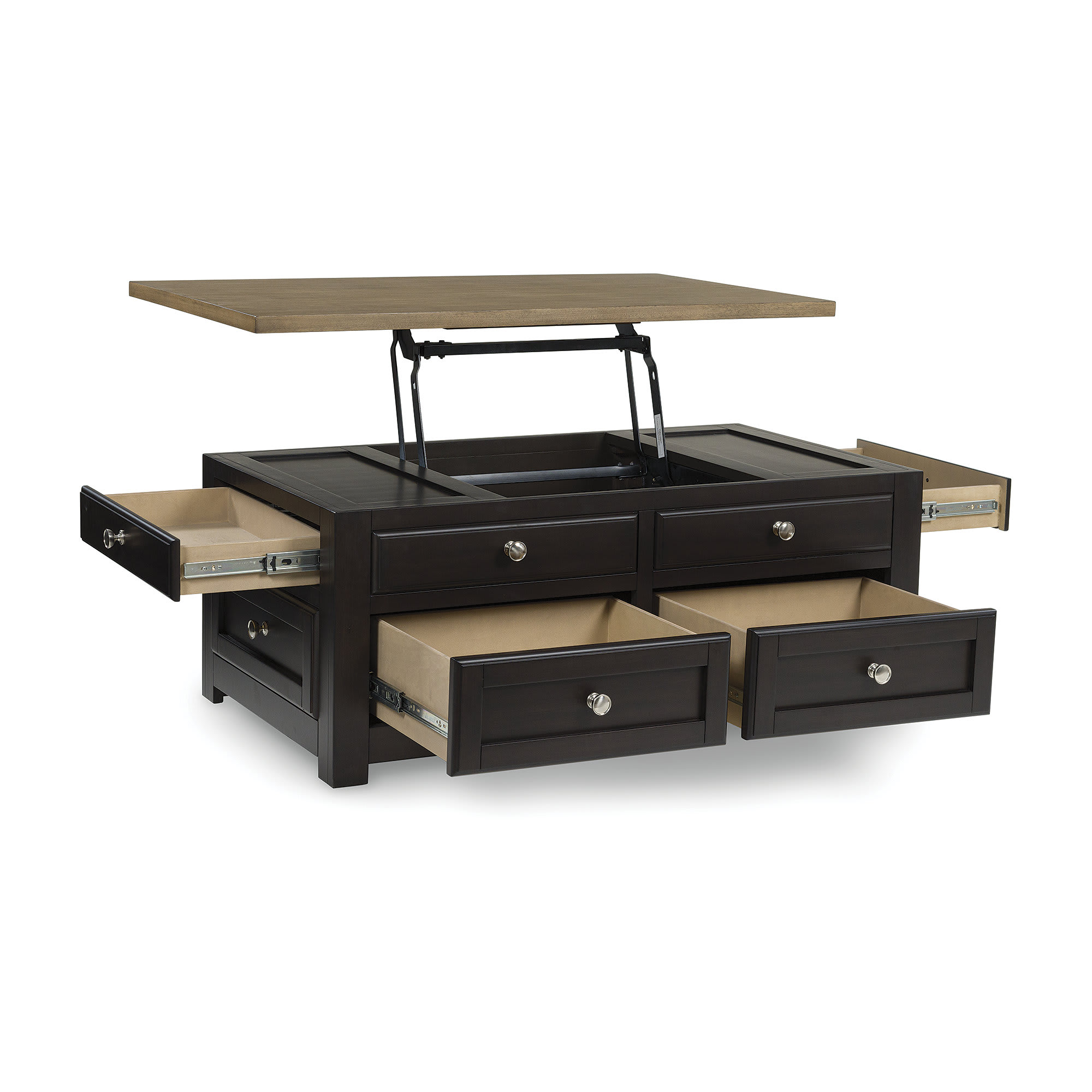 Signature Design by Ashley Drazmine Lift Top Coffee Table with Drawers and Mobility Casters in Brown