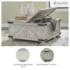 Signature Design by Ashley Carynhurst Whitewash Farmhouse Lift-Top Storage Coffee Table