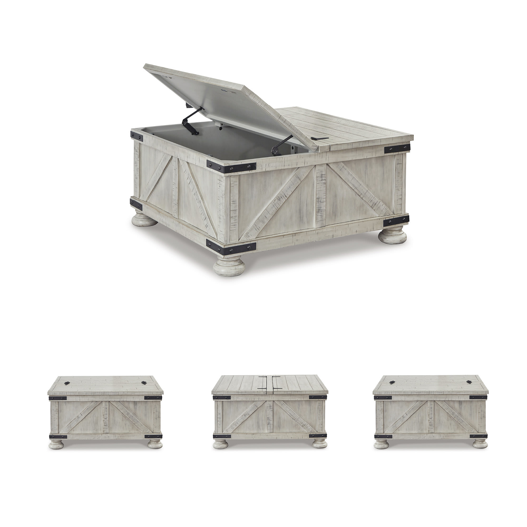 Signature Design by Ashley Carynhurst Whitewash Farmhouse Lift-Top Storage Coffee Table