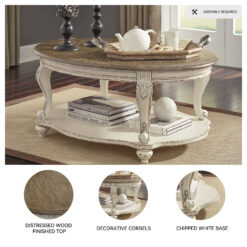 Signature Design by Ashley Realyn Oval Coffee Table with White Frame and Brown Distressed Wood Top