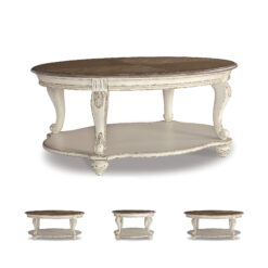 Signature Design by Ashley Realyn Oval Coffee Table with White Frame and Brown Distressed Wood Top