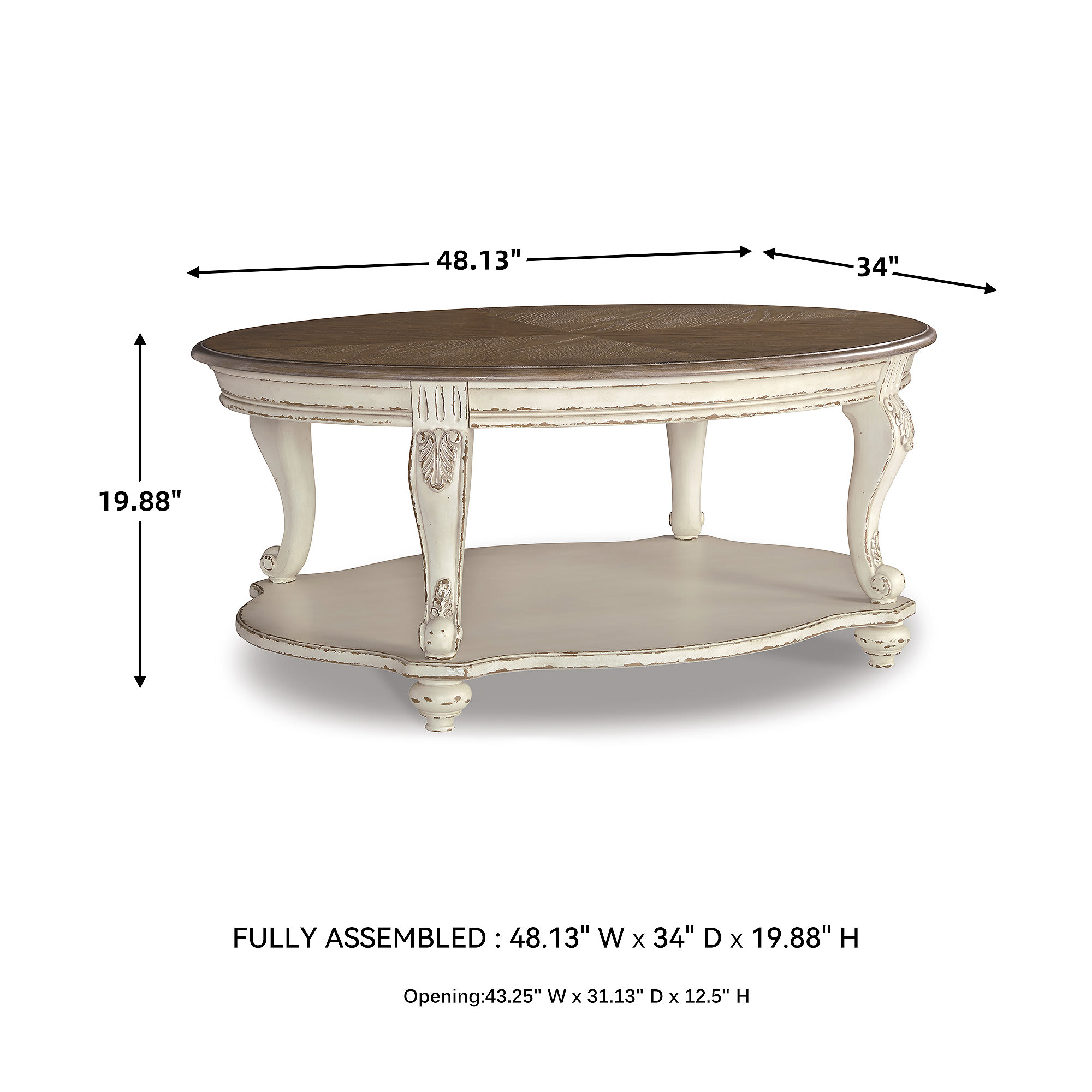 Signature Design by Ashley Realyn Oval Coffee Table with White Frame and Brown Distressed Wood Top