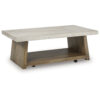 Signature Design by Ashley Brendalhouse Light Brown Coffee Table with Faux Cement Top and Rolling Casters