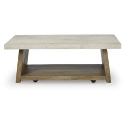 Signature Design by Ashley Brendalhouse Light Brown Coffee Table with Faux Cement Top and Rolling Casters