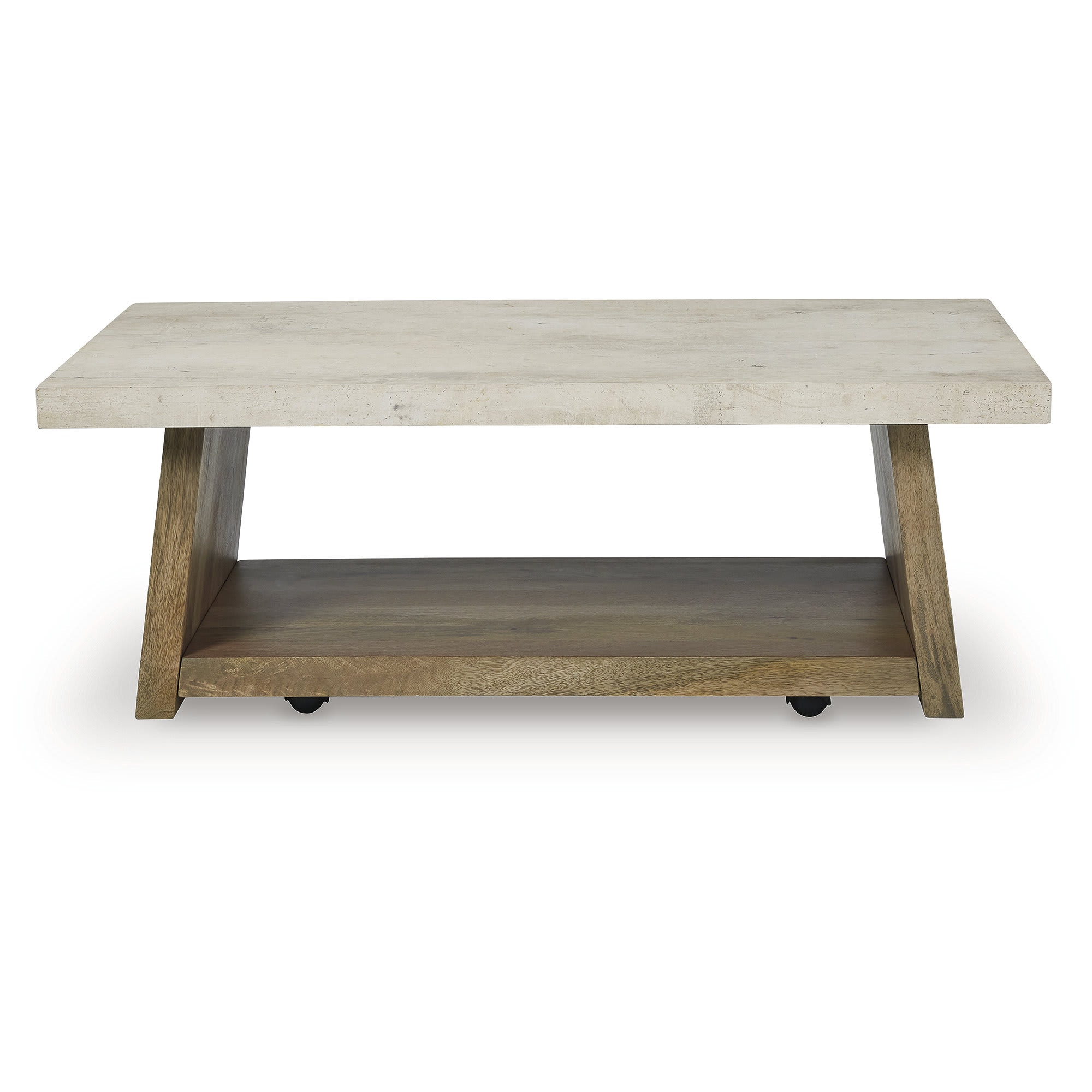 Signature Design by Ashley Brendalhouse Light Brown Coffee Table with Faux Cement Top and Rolling Casters