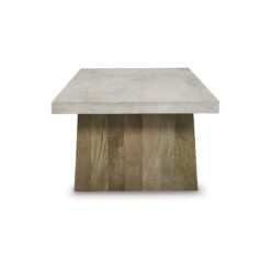Signature Design by Ashley Brendalhouse Light Brown Coffee Table with Faux Cement Top and Rolling Casters