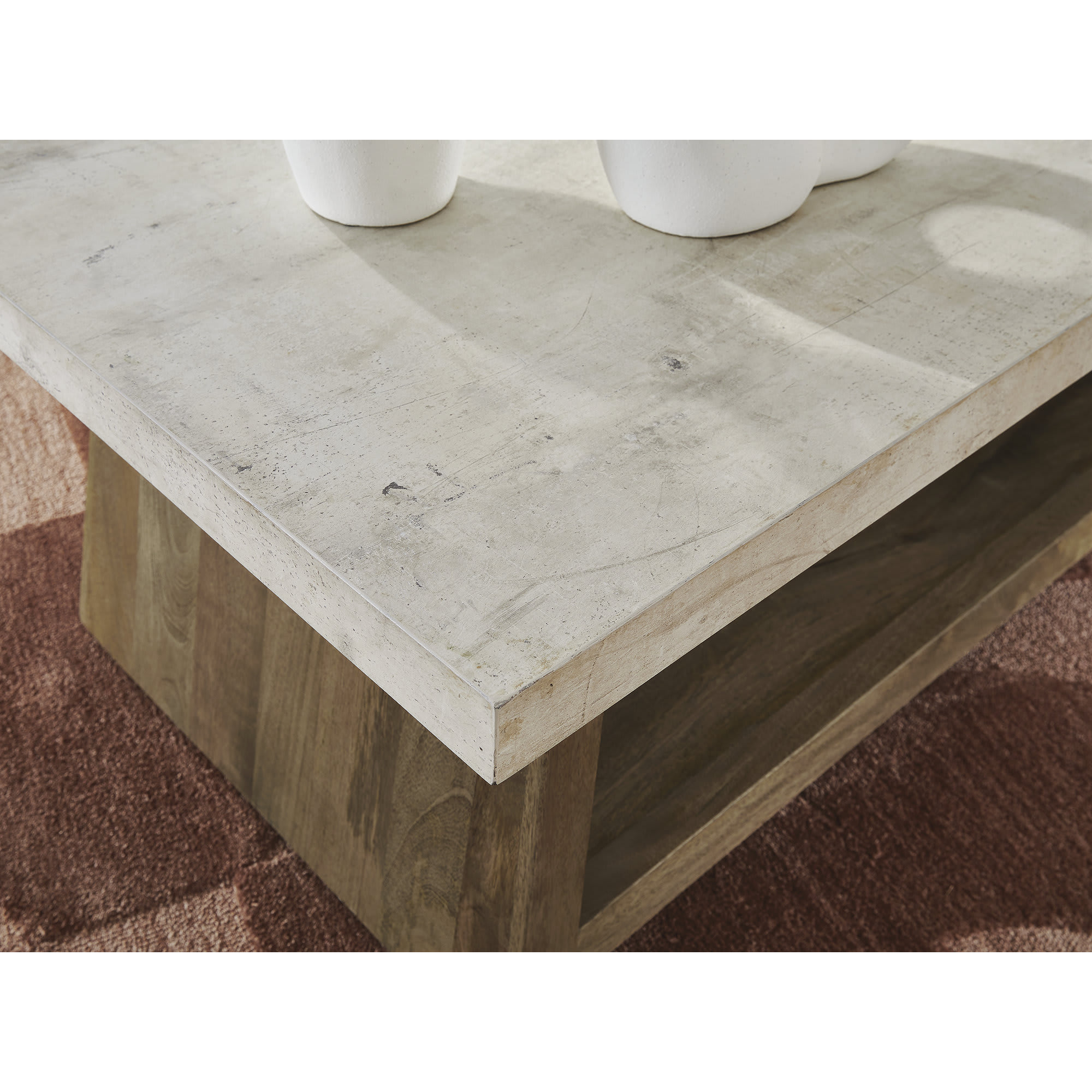 Signature Design by Ashley Brendalhouse Light Brown Coffee Table with Faux Cement Top and Rolling Casters