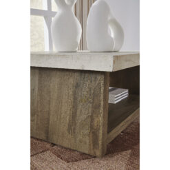 Signature Design by Ashley Brendalhouse Light Brown Coffee Table with Faux Cement Top and Rolling Casters