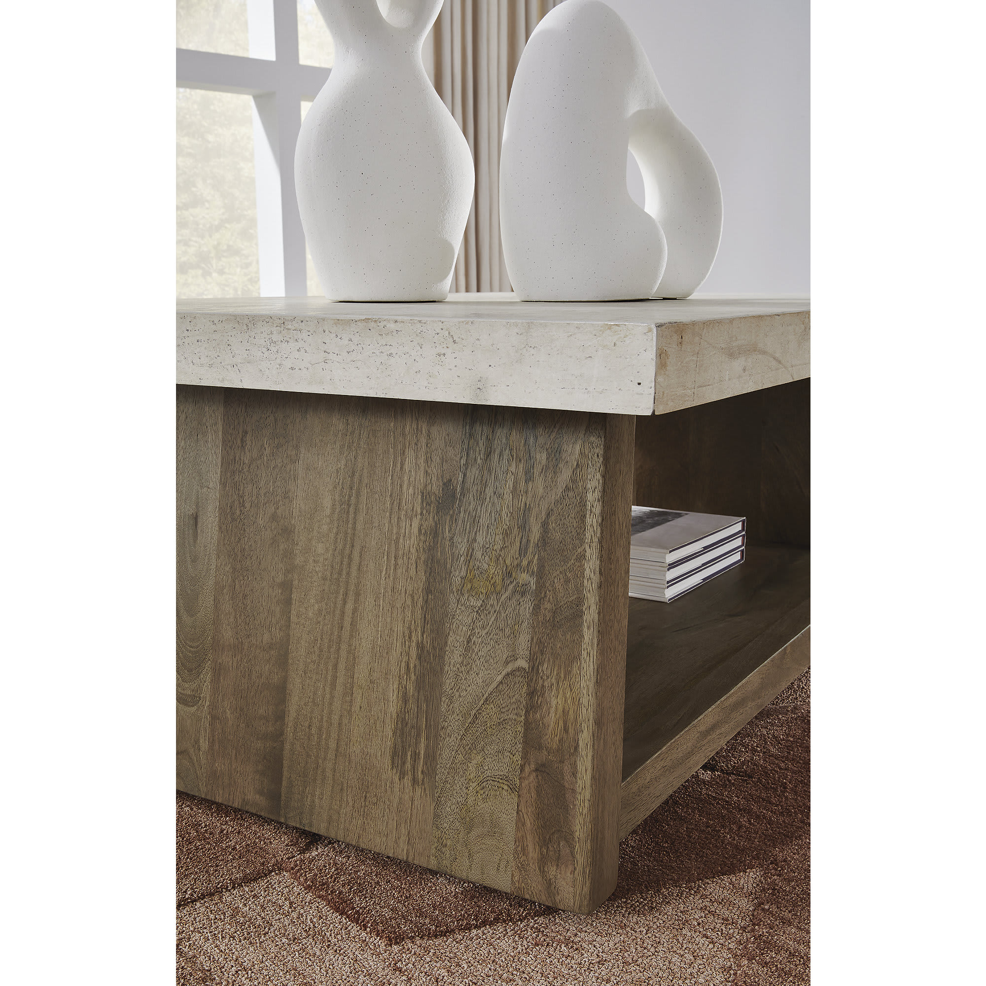Signature Design by Ashley Brendalhouse Light Brown Coffee Table with Faux Cement Top and Rolling Casters