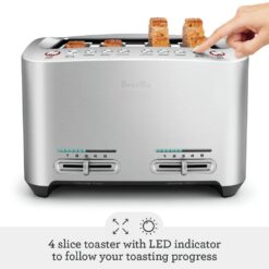 Breville BTA840XL Die-Cast Smart Toaster, 4 Slice, Brushed Stainless Steel