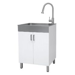 Presenza 24.1-in x 21.3-in 1 -Basin Brushed Steel Drop-in Utility tub with Faucet