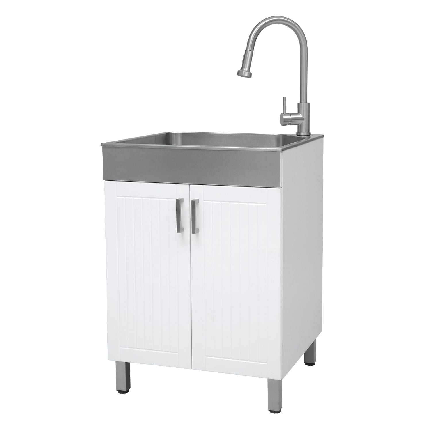 Presenza 24.1-in x 21.3-in 1 -Basin Brushed Steel Drop-in Utility tub with Faucet