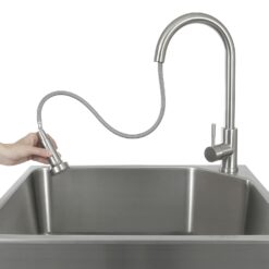 Presenza 24.1-in x 21.3-in 1 -Basin Brushed Steel Drop-in Utility tub with Faucet