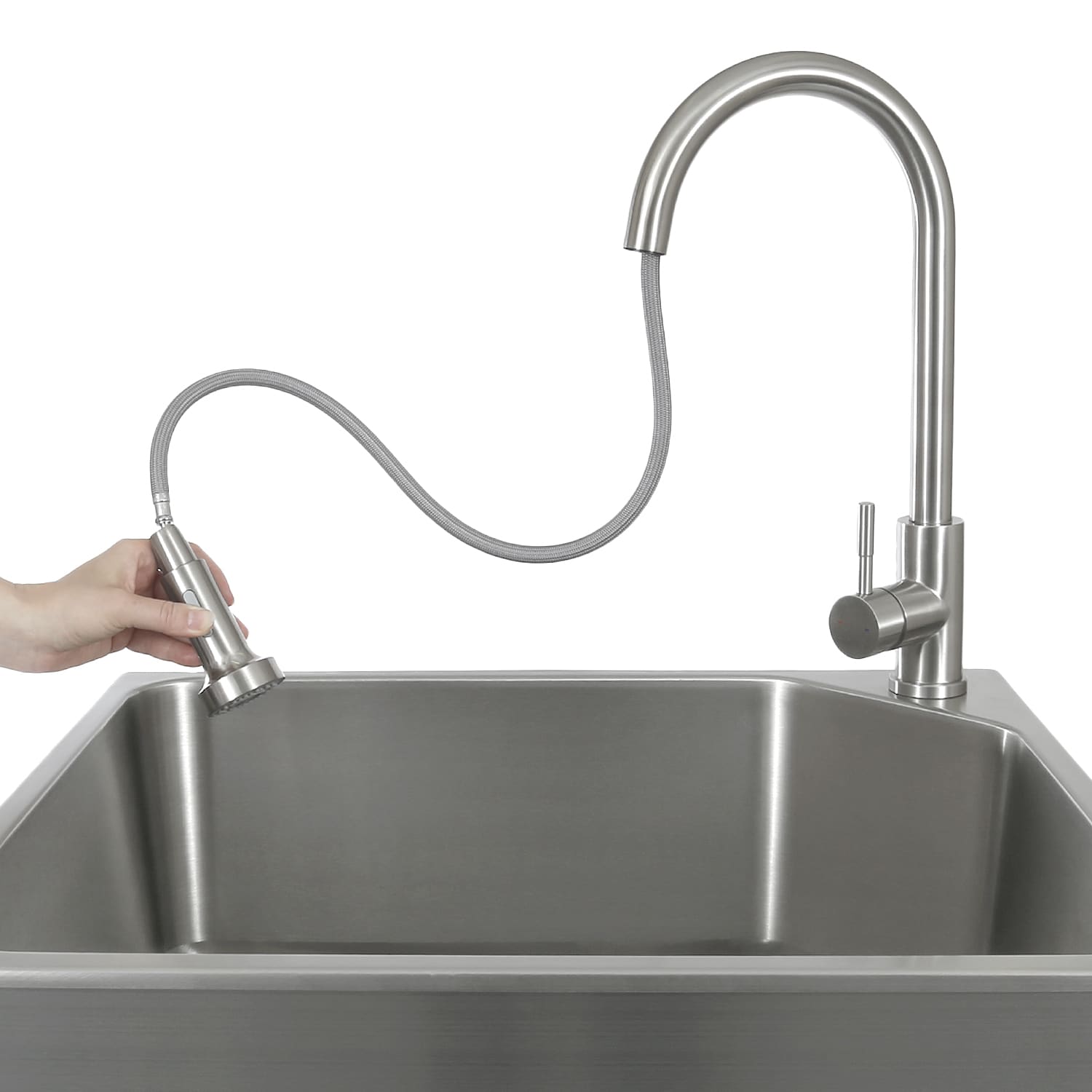 Presenza 24.1-in x 21.3-in 1 -Basin Brushed Steel Drop-in Utility tub with Faucet