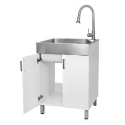 Presenza 24.1-in x 21.3-in 1 -Basin Brushed Steel Drop-in Utility tub with Faucet