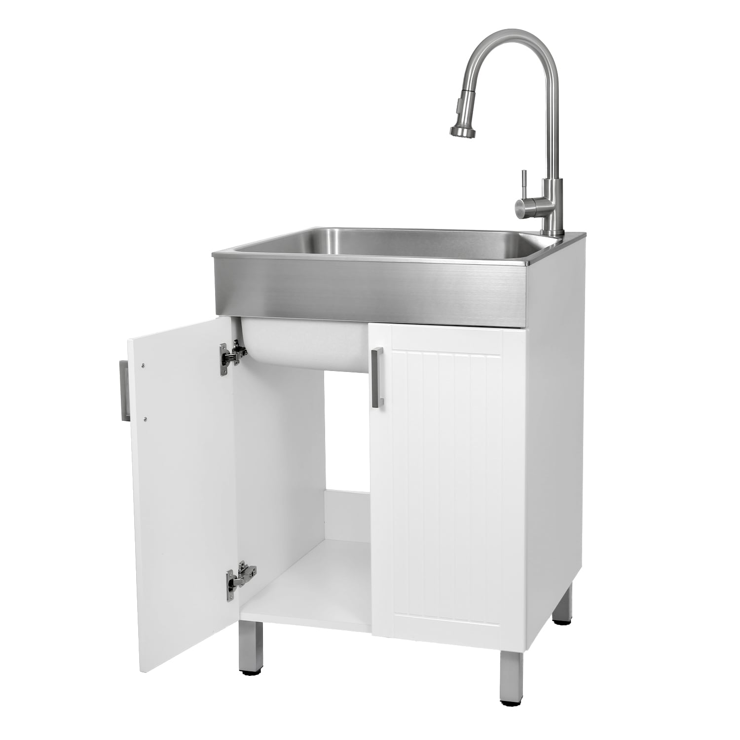 Presenza 24.1-in x 21.3-in 1 -Basin Brushed Steel Drop-in Utility tub with Faucet