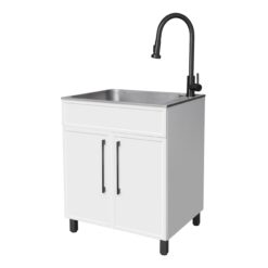 Presenza 28-in x 22-in 1 -Basin Matte white Drop-in Laundry sink with Cabinet with Drain with Faucet