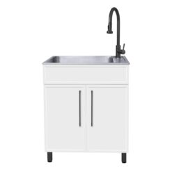 Presenza 28-in x 22-in 1 -Basin Matte white Drop-in Laundry sink with Cabinet with Drain with Faucet