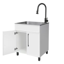 Presenza 28-in x 22-in 1 -Basin Matte white Drop-in Laundry sink with Cabinet with Drain with Faucet