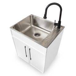 Presenza 28-in x 22-in 1 -Basin Matte white Drop-in Laundry sink with Cabinet with Drain with Faucet