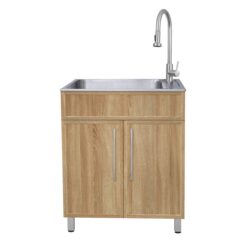 Presenza 28-in x 22-in 1 -Basin Light Oak Drop-in Laundry sink with Cabinet with Drain with Faucet