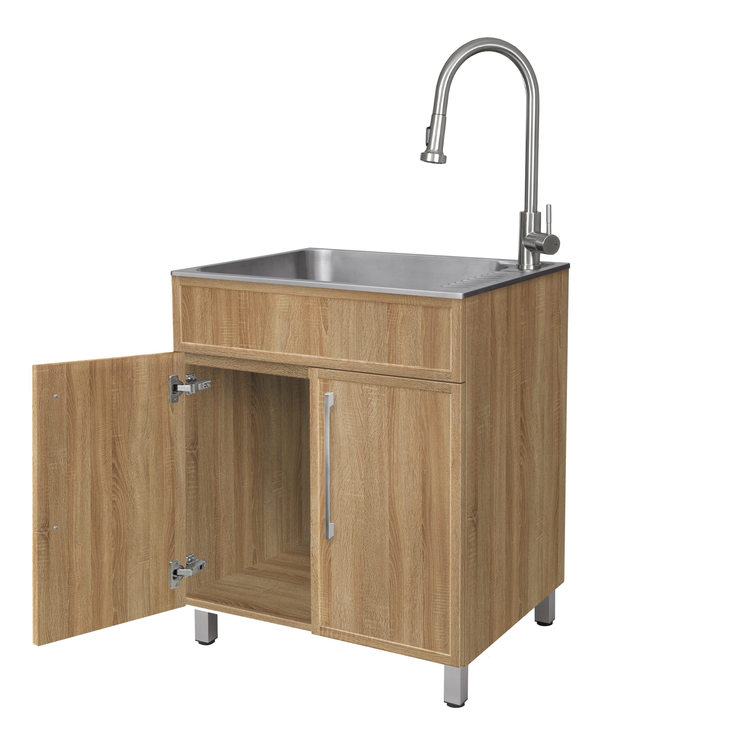 Presenza 28-in x 22-in 1 -Basin Light Oak Drop-in Laundry sink with Cabinet with Drain with Faucet