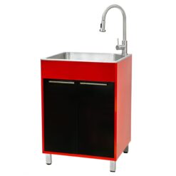 Presenza 24.1-in x 21.3-in 1 -Basin Brushed Steel Drop-in Utility tub with Faucet