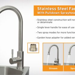 Presenza 28-in x 22-in 1 -Basin Brushed Steel Drop-in Utility tub with Faucet