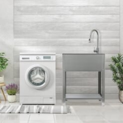 Presenza 28-in x 22-in 1 -Basin Brushed Steel Drop-in Utility tub with Faucet