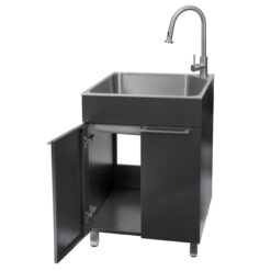 Presenza 24.1-in x 21.3-in 1 -Basin Brushed Steel Drop-in Utility tub with Faucet