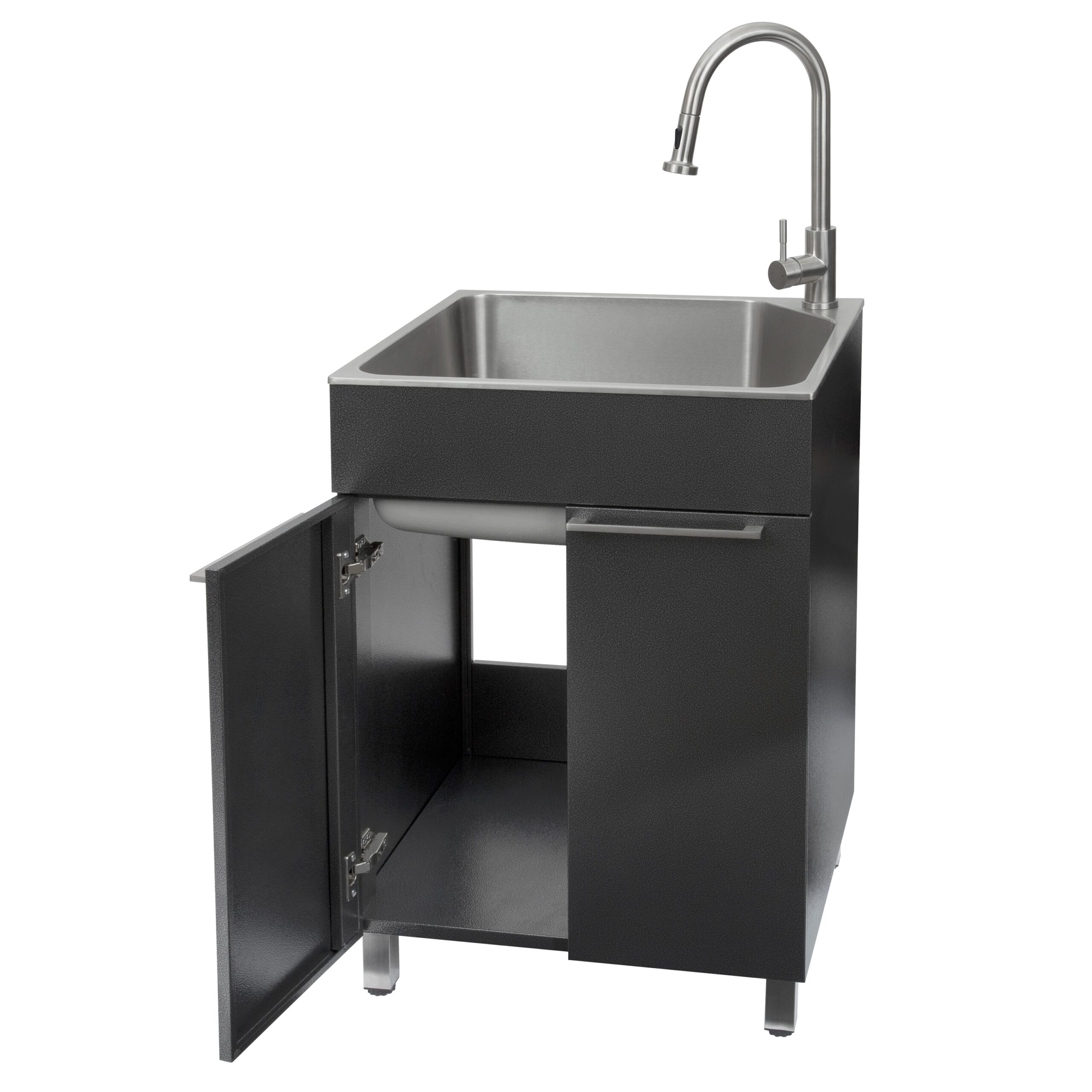 Presenza 24.1-in x 21.3-in 1 -Basin Brushed Steel Drop-in Utility tub with Faucet