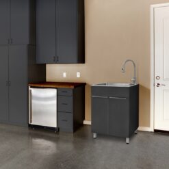 Presenza 24.1-in x 21.3-in 1 -Basin Brushed Steel Drop-in Utility tub with Faucet