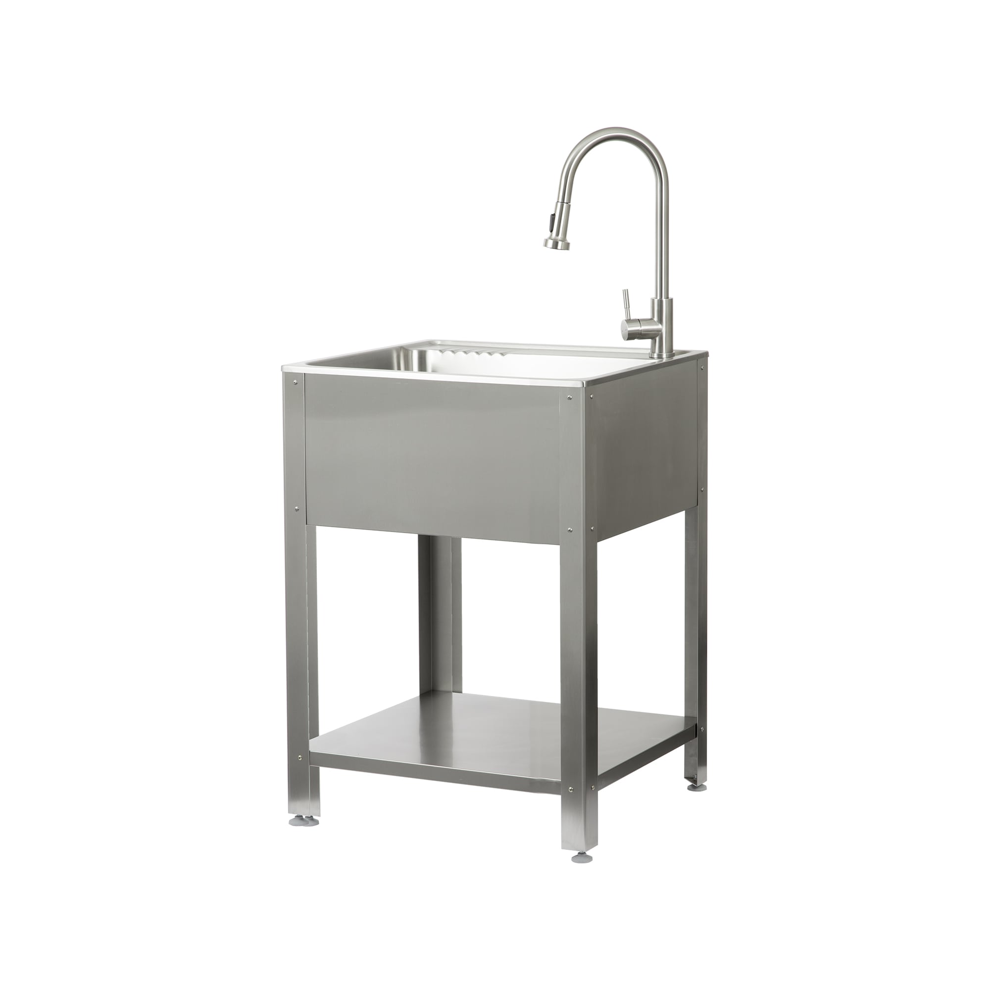 Presenza 24.1-in x 21.3-in 1 -Basin Brushed Steel Drop-in Utility tub with Faucet