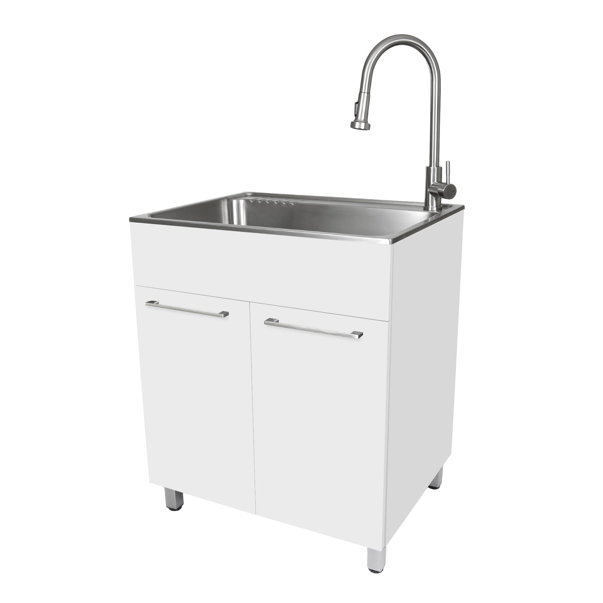 Presenza 28-in x 22-in 1 -Basin White Drop-in Laundry sink with Cabinet with Drain with Faucet