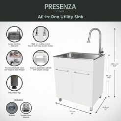 Presenza 28-in x 22-in 1 -Basin White Drop-in Laundry sink with Cabinet with Drain with Faucet