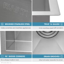 Ruvati 23-in x 18-in 1 -Basin Brushed Stainless Steel Undermount Laundry sink with Drain