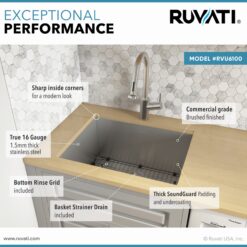 Ruvati 23-in x 18-in 1 -Basin Brushed Stainless Steel Undermount Laundry sink with Drain