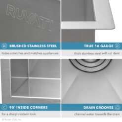 Ruvati 24-in x 18-in 1 -Basin Stainless Steel Undermount Laundry sink with Drain