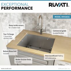 Ruvati 24-in x 18-in 1 -Basin Stainless Steel Undermount Laundry sink with Drain